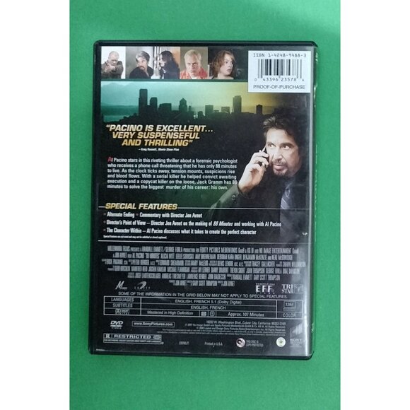 Al Pacino "88 Minutes" DVD Movie Thrilling Suspense Crime Film R-Rated Jon Avnet - Picture 2 of 13